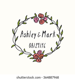 Vector wedding invitation graphics. Hand drawn floral wreath. Beautiful floral wedding design.