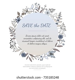 Vector wedding invitation or greeting card with floral elements.