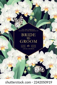 Vector wedding invitation with high detail orchids