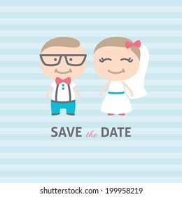 vector wedding invitation with a hipster couple, flat style