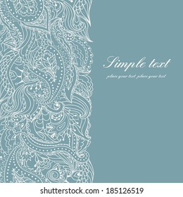 Vector wedding invitation with lace paisley seamless pattern in vintage style. Black and white background.