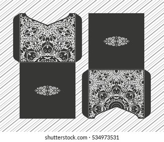 Vector wedding invitation with laser cut patterns of the mandala. Envelope design, ethnic style laser cut invitations. Collection envelopes for laser cutting.