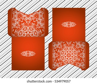 Vector wedding invitation with laser cut patterns of the mandala. Envelope design, ethnic style laser cut invitations. Collection envelopes for laser cutting.