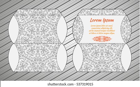 Vector wedding invitation with laser cut pattern. Laser cut envelope, design, mandala, ethnic style laser cut wedding invitation. Collection envelopes for laser cutting Mandala