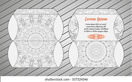 Vector wedding invitation with laser cut pattern. Laser cut envelope, design, mandala, ethnic style laser cut wedding invitation. Collection envelopes for laser cutting Mandala