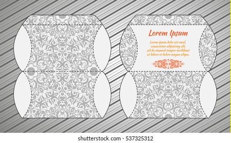 Vector wedding invitation with laser cut pattern. Laser cut envelope, design, mandala, ethnic style laser cut wedding invitation. Collection envelopes for laser cutting Mandala