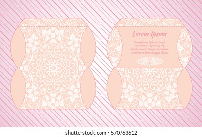 Vector wedding invitation with laser cut pattern. Laser cut envelope, design, mandala, ethnic style laser cut wedding invitation. Collection envelopes for laser cutting Mandala