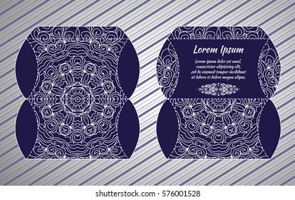 Vector wedding invitation with laser cut pattern. Laser cut envelope, design, mandala, ethnic style laser cut wedding invitation. Collection envelopes for laser cutting Mandala