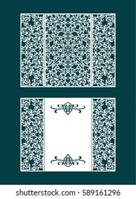 Vector wedding invitation with laser cut pattern. Laser cut envelope, design, mandala, ethnic style laser cut wedding invitation. Collection envelopes for laser cutting Mandala
