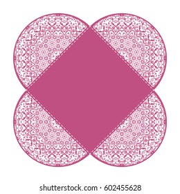 Vector wedding invitation with laser cut pattern in pink. Laser cut envelope, design, mandala, ethnic style laser cut wedding invitation. Collection envelopes for laser cutting Mandala