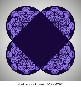 Vector wedding invitation with laser cut pattern. Laser cut envelope, design, mandala, ethnic style laser cut wedding invitation. Collection envelopes for laser cutting Mandala