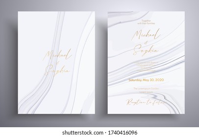 Vector wedding invitation with marble pattern. Black and white overflowing colors. Beautiful cards that can be used for design cover, invitation, greeting cards, brochure and etc - Shutterstock ID 1740416096