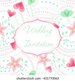 Vector Wedding invitation mint and rose colors