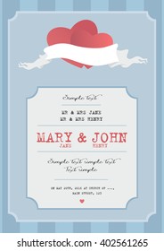 Vector wedding invitation on blue background