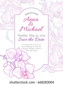 vector wedding invitation with orchid flowers