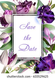 Vector wedding invitation with pink and fuchsia color. Romantic flower design tender for invitations to the wedding, save the date and thank you cards. With space for text