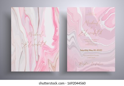 Vector wedding invitation with with swirling paint effect. Gray, beige and white overflowing colors. Beautiful cards that can be used for design cover, invitation, greeting cards, brochure and etc