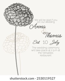 Vector wedding invitation template with dahlia flower