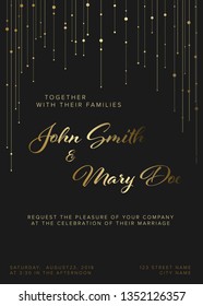 Vector Wedding invitation template with golden light chains