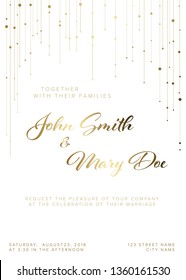 Plantilla de invitación a la boda vectorial con cadenas de luz doradas - versión de fondo blanco