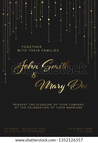 Vector Wedding invitation template with golden light chains