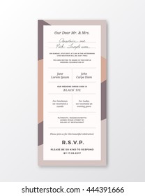 Vector Wedding Invitation Template. Modern Typography And Pastel Colors. Classy Design Card With Soft Realistic Shadow. Isolated.