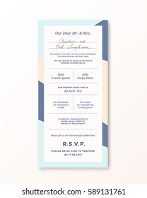 Vector Wedding Invitation Template. Modern Typography And Pastel Beige, Blue Colors. Classy Design Card With Soft Realistic Shadow. Isolated.