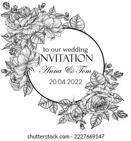 Vektor-Hochzeitseinladung mit Rosenblumen im Stilstil