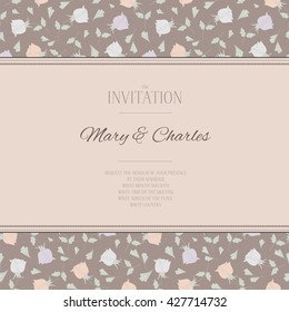 Vector wedding invitation with tender roses. Color illustration