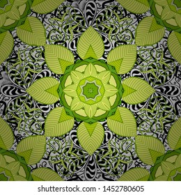 Vector wedding invitation, thank you card, save the date, baby shower cards on white, yellow and green colors. Baby shower, menu, flyer, banner template, mandala background, Indian design.