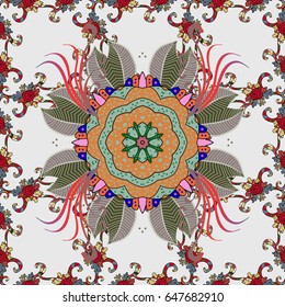 Vector wedding invitation, thank you card, save the date, baby shower cards on orange background. Baby shower, menu, flyer, banner template, mandala background, Indian design.