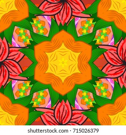 Vector wedding invitation, thank you card, save the date, baby shower cards on orange, green and pink background. Baby shower, menu, flyer, banner template, mandala background, Indian design.