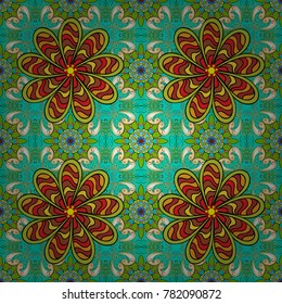 Vector wedding invitation, thank you card, save the date, baby shower cards on blue, green and yellow colors. Baby shower, menu, flyer, banner template, mandala background, Indian design.