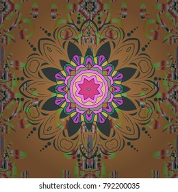 Vector wedding invitation, thank you card, save the date, baby shower cards on beige, green and gray colors. Baby shower, menu, flyer, banner template, mandala background, Indian design.