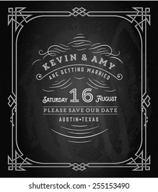 Vector. Wedding invitation vintage card. Freehand drawing on the chalkboard