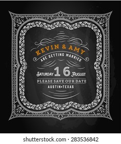 Vector. Wedding invitation vintage card. Freehand drawing on the chalkboard