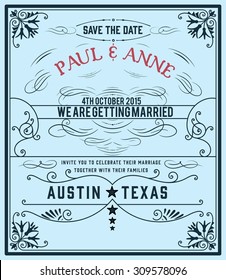 Vector. Tarjeta vintage de invitación a bodas. 