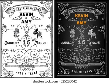 Vector. Wedding invitation vintage card. 