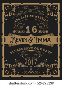 Vector. Wedding invitation vintage card.