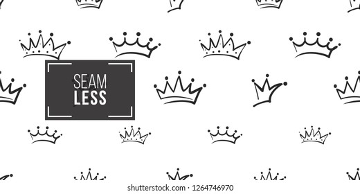 Vector wedding, king, prince, regal crowns seamless pattern background. Black outline hand drawn crown illustrations. Simple fashionable backdrop for invitation and wedding decoration design.