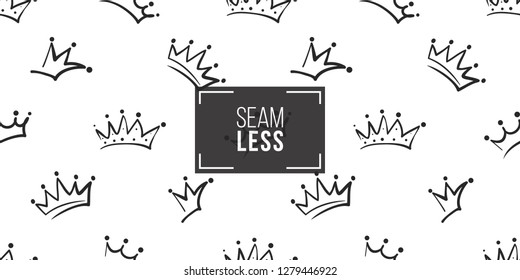 Vector wedding, king, prince, regal crowns seamless pattern background. Black outline hand drawn crown illustrations. Simple fashionable backdrop for invitation and wedding decoration design.
