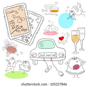 Vector wedding objects collection on a white background