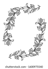 Vector wedding outlined black and white flowers, invitation and congrats postcard