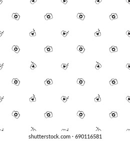 Vector wedding photo camera seamless pattern. Photography and photo studio hand drawn design signs, logos, identity, labels, badges, branding objects for business. Black sketch on white background.