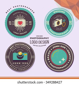 Vector wedding photography badges and labels. Collection of photography logo templates in modern hipster style. Photography vintage logotypes, icons. Photo logo.
