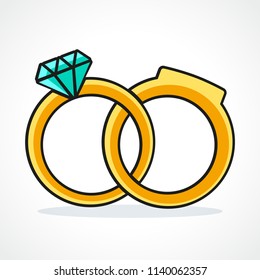 Vector wedding rings icon on white background