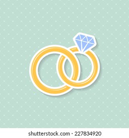 Vector wedding rings icon on mint retro background