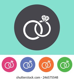 Vector wedding rings icon on round colorful buttons