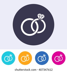 Vector wedding rings icon on round colorful buttons
