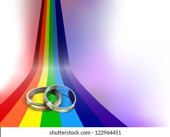 vector wedding rings on rainbow path, eps10 file, gradient mesh and transparency used, raster version available